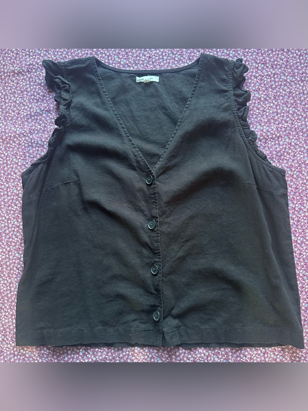 Maurices Black Ruffle Sleeve Button-Front Top - Picture 5 of 8